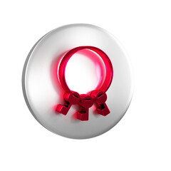 Red Bunch of keys icon isolated on transparent background. Silver circle button.