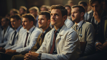 Medical doctors sitting in a lecture hall. - obrazy, fototapety, plakaty