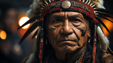 Native man wearing traditional clothes.