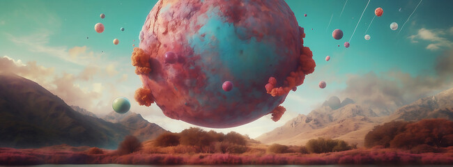 Planet in the sky, different view from earth, 3d background.