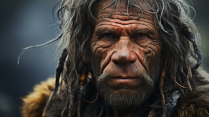 Neanderthal man. Portrait. - obrazy, fototapety, plakaty