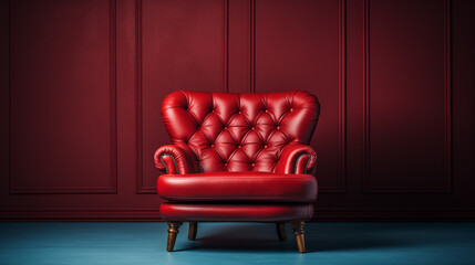 Red leather armchair.