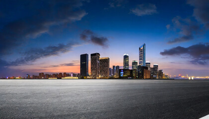 panoramic skyline and modern commercial buildings with empty road asphalt road and cityscape at...
