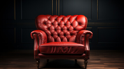Red leather armchair. - obrazy, fototapety, plakaty