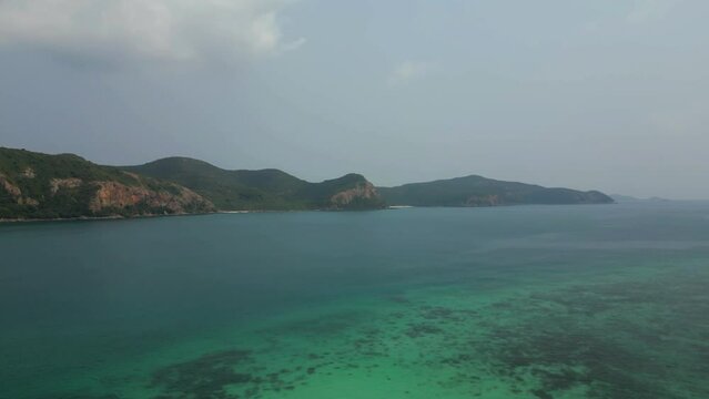 Thailand Isand Ko Kham near Pattaya. The Emerald Island. Drone view. 360 view.