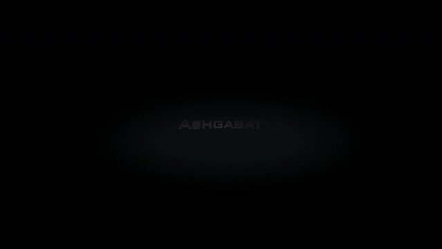 Ashgabat 3D title word made with metal animation text on transparent black