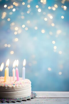 birthday holiday background, cakes with candles and copy space