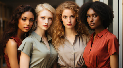 Fototapeta premium Beautiful young and elegant top models in photo shoot in the photo studio.