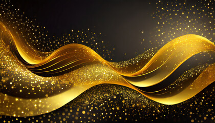 shiny color golden wave design element with glitter effect on dark background