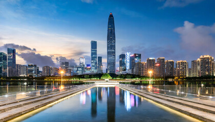 Fototapeta na wymiar city square and skyline with modern buildings in shenzhen at night guangdong province china