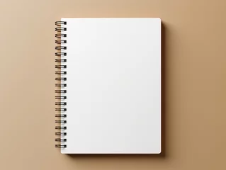 Fotobehang quaderno a spirale di cartone con materiale riciclato,  mockup di agenda vista dall'alto su sfondo beige  © garpinina