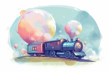 Illustration of train and soap bubble. Generative AI