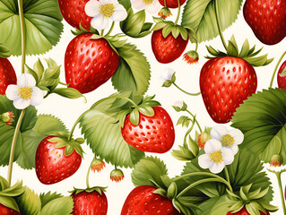 Watercolor illustration pattern of fresh strawberries on white background