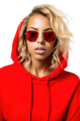 a young blonde woman radiates confidence as she poses against