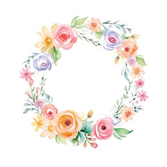 watercolor floral wreath isolated