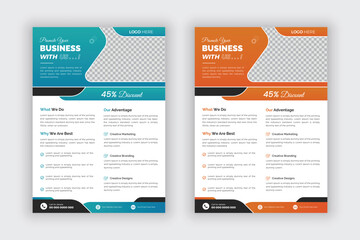 Modern corporate business flyer template design set with 2 color variation. Marketing, business proposal, promotion flyer. Vector illustration