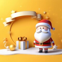 3d design with Santa Claus merry christmas and happy new banner design for fb, insta ads with yellow empty space decoration with space for copy created with generative ai