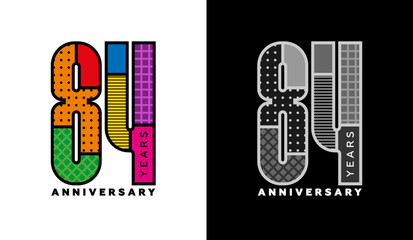 84th anniversary, eighty four logo set, colorful logo for celebration event, invitation, congratulations, web template, flyer and booklet, retro