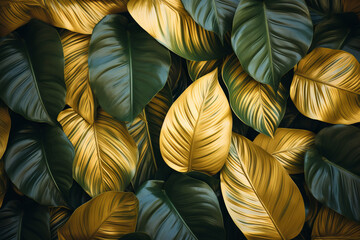 Seamless background with green and golden leaves
