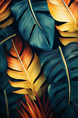Seamless background with green and golden leaves
