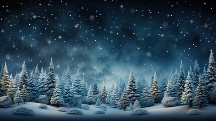 Christmas tree decorated  in snowy winter landscape with bright balls stars glowing and blur background AI generated
