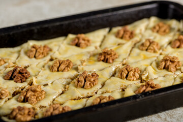 Making baklava. The process