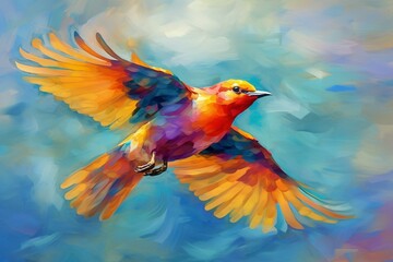 Colorful bird soaring in the sky. Generative AI