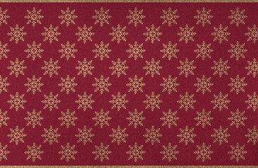 Golden snowflake patterns elegantly adorn a vibrant red background