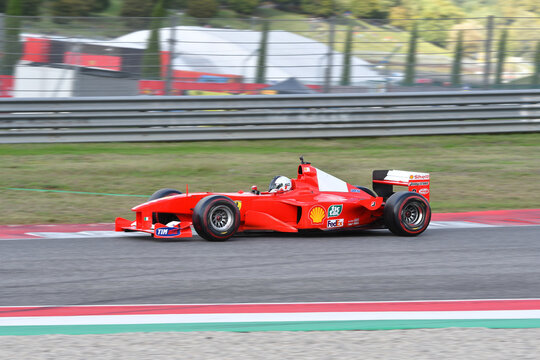 Scarperia, Mugello - 28 October 2023: Ferrari F1-2000 year 2000 ex Michael Schumacher in action at the Mugello Circuit during Ferrari World Finals 2023 in italy.