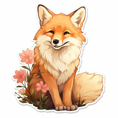 happy red fox sticker created with Generative Ai