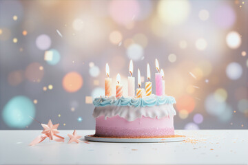 Birthday Cake with 6 Candles Pastel Color Party Invitation Gift Card Background Wallpaper Celebration