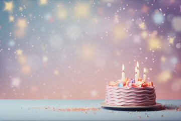 Birthday Cake with 4 Candles Pastel Color Party Invitation Gift Card Background Wallpaper Celebration
