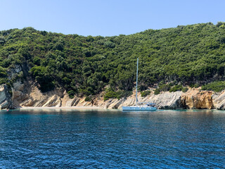 yachts on an island in the bay. Ithaca Greece