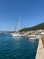 Fototapeta na wymiar Marina with yachts by the sea. Ithaca Greece