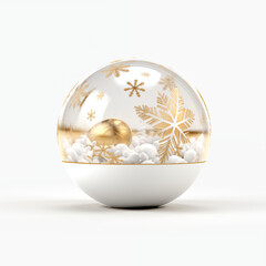 3d render. Winter holiday wallpaper. Festive white and gold Christmas ornaments and baubles