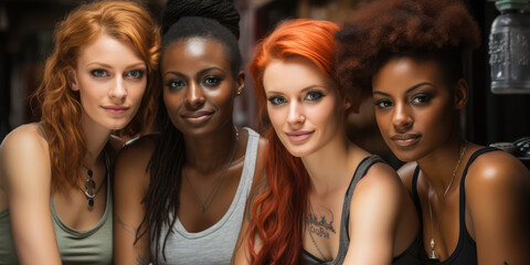 Fototapeta premium Beautiful young and elegant top models in photo shoot in the photo studio.