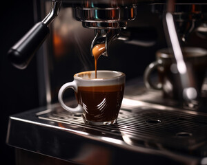 A Steaming Cup of Coffee Being Poured Into a Coffee Machine - obrazy, fototapety, plakaty