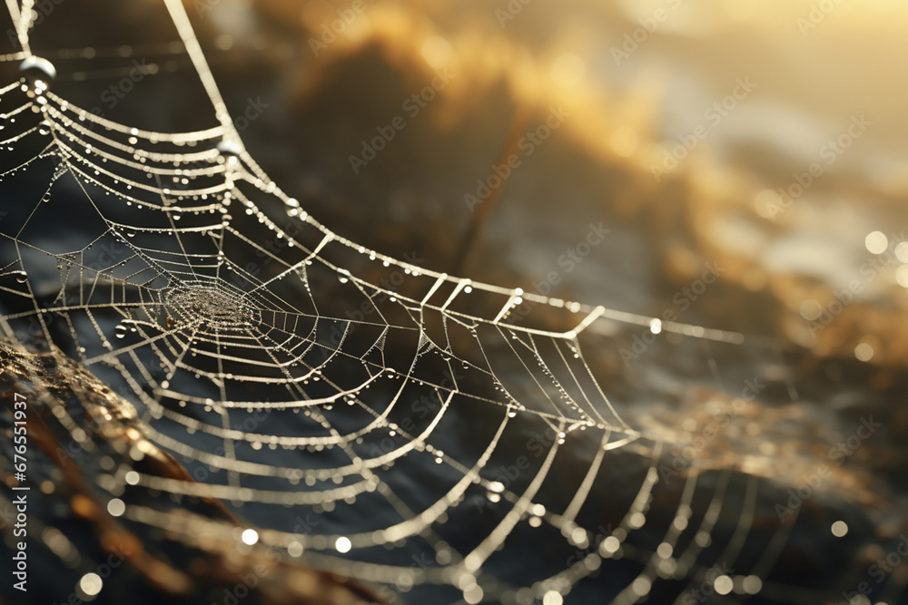 Wall mural spider web and the movement of spider, cinematic, photorealistic created with generative ai