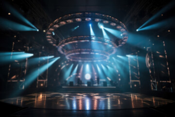 Stage production set with a circular light truss in a live venue, reflecting the world of...