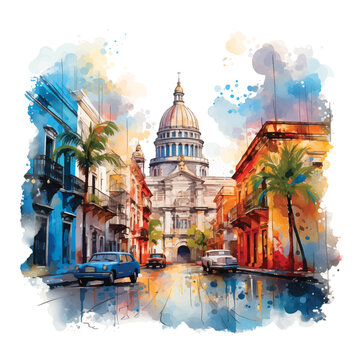 Havana watercolor paint ilustration art 
