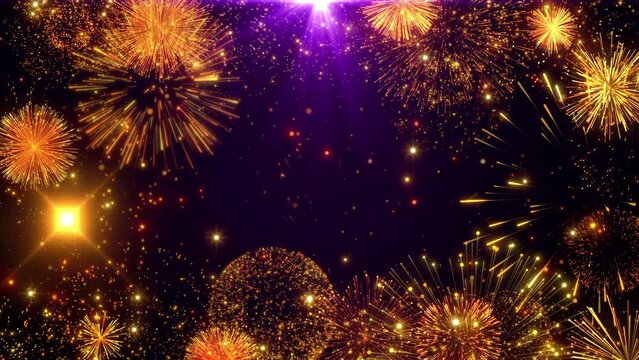 fireworks golden frame sparkle night background video