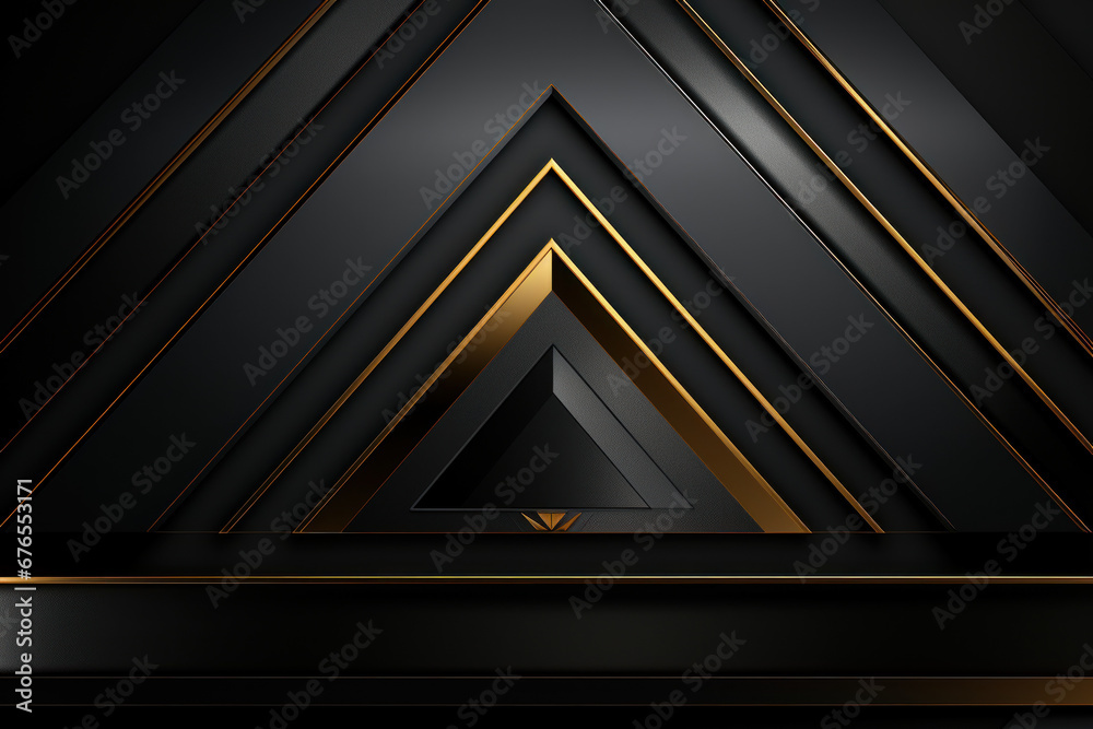 Poster abstract golden lines etched on a black background, creating a luxurious frame design with geometric