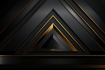 Abstract golden lines etched on a black background, creating a luxurious frame design with...