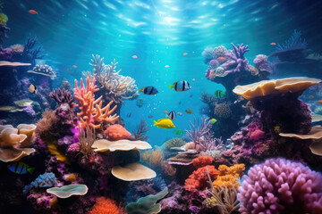 Naklejka na ściany i meble Underwater view of tropical sea bottom and wildlife
