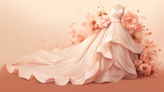 beautiful wedding dress on a beige background