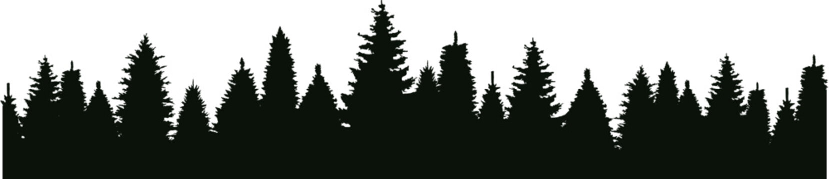 Silhouette of Christmas trees. Vector silhouette of forest trees. Abstract forest vector background on transparent background. Vector EPS 10