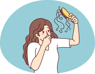 Fototapeta premium Unhappy woman frustrated with hair loss