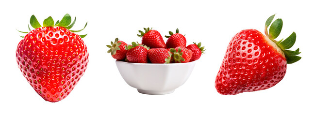 Strawberry collage set on isolated transparent background