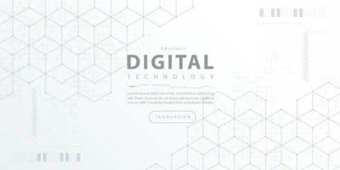 Digital technology futuristic data white background, cyber nano information, abstract communication, innovation future tech data, internet network speed connection, Ai big data lines dots illustration