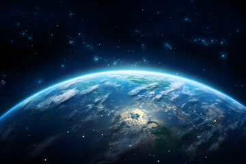 Blick auf die Erde vom Weltraum aus, Blauer Planet, Atmosphäre, erstellt mit generativer KI